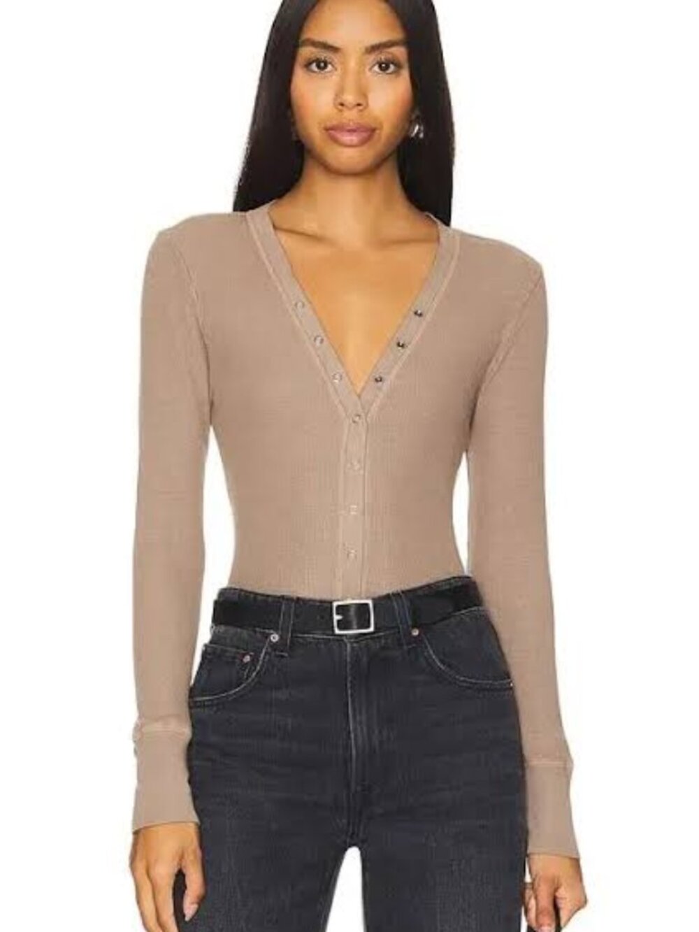 NWT Bobi Hazelnut Ribbed Long Sleeve Button Up Top M Revolve